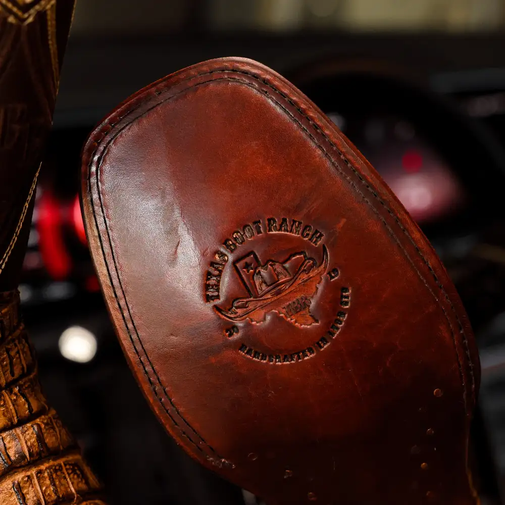 Honey Caiman Hornback Leather Boots - Square Toe