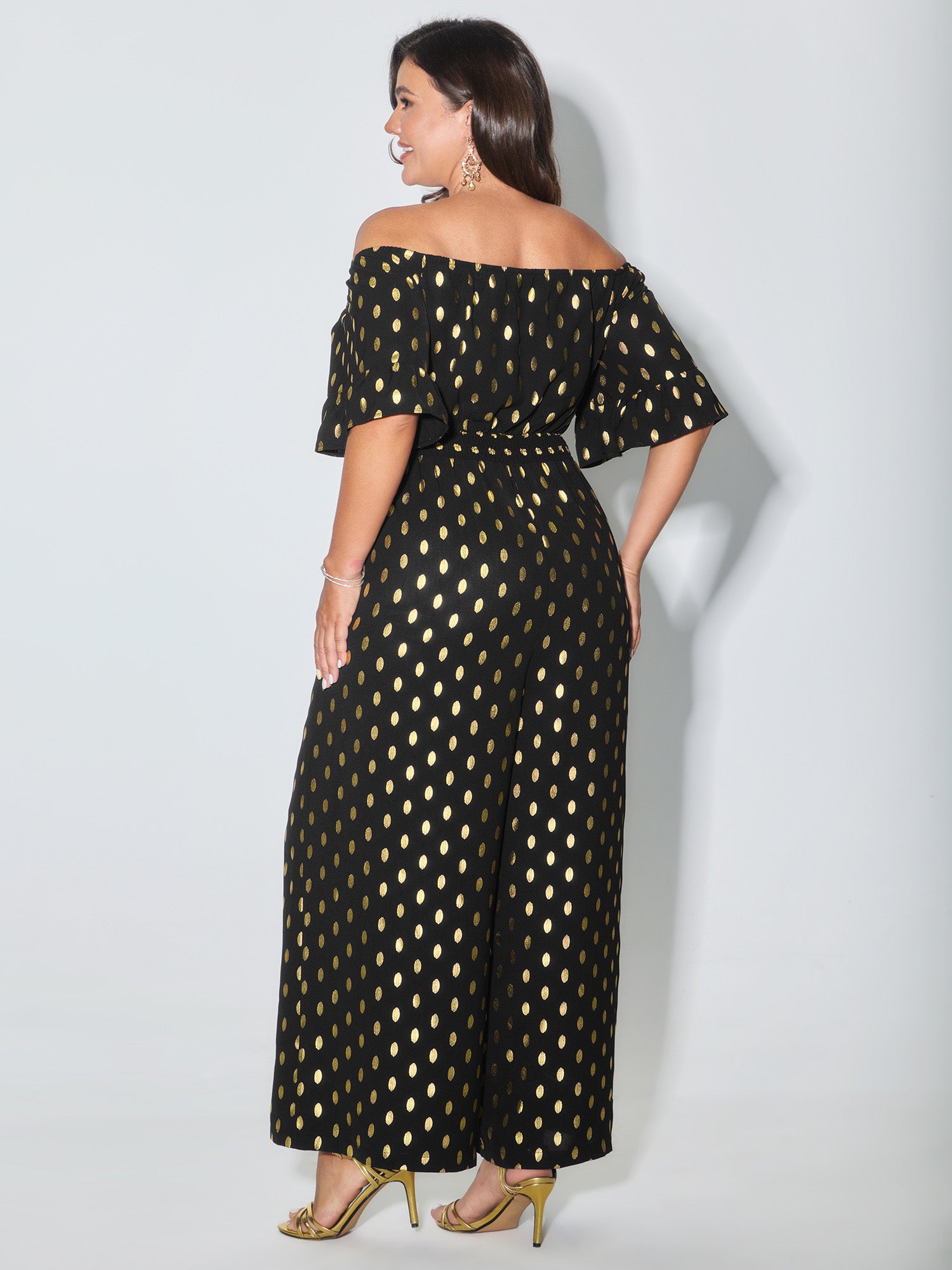 Glitter Polka Dots Off-Shoulder Jumpsuit