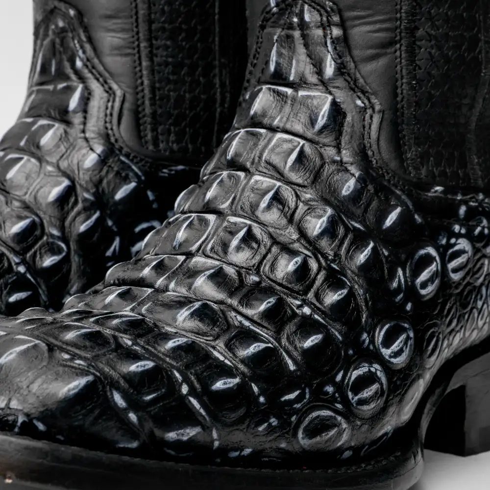 Black/Grey Caiman Hornback Leather Boots - Square Toe