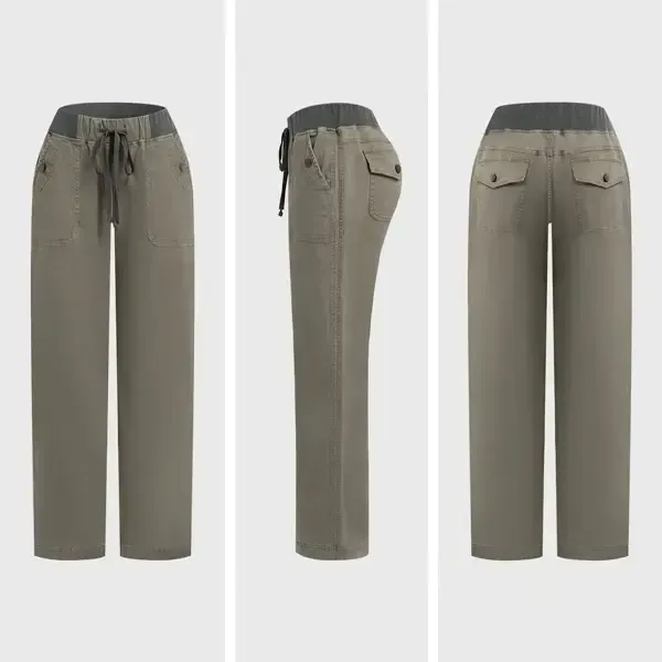 Solid Seam Detail Drawstring Mid Rise Straight Leg Pants High Stretch Fabric Women's Wear Minimalist Fit Basic Style Multiple Colors