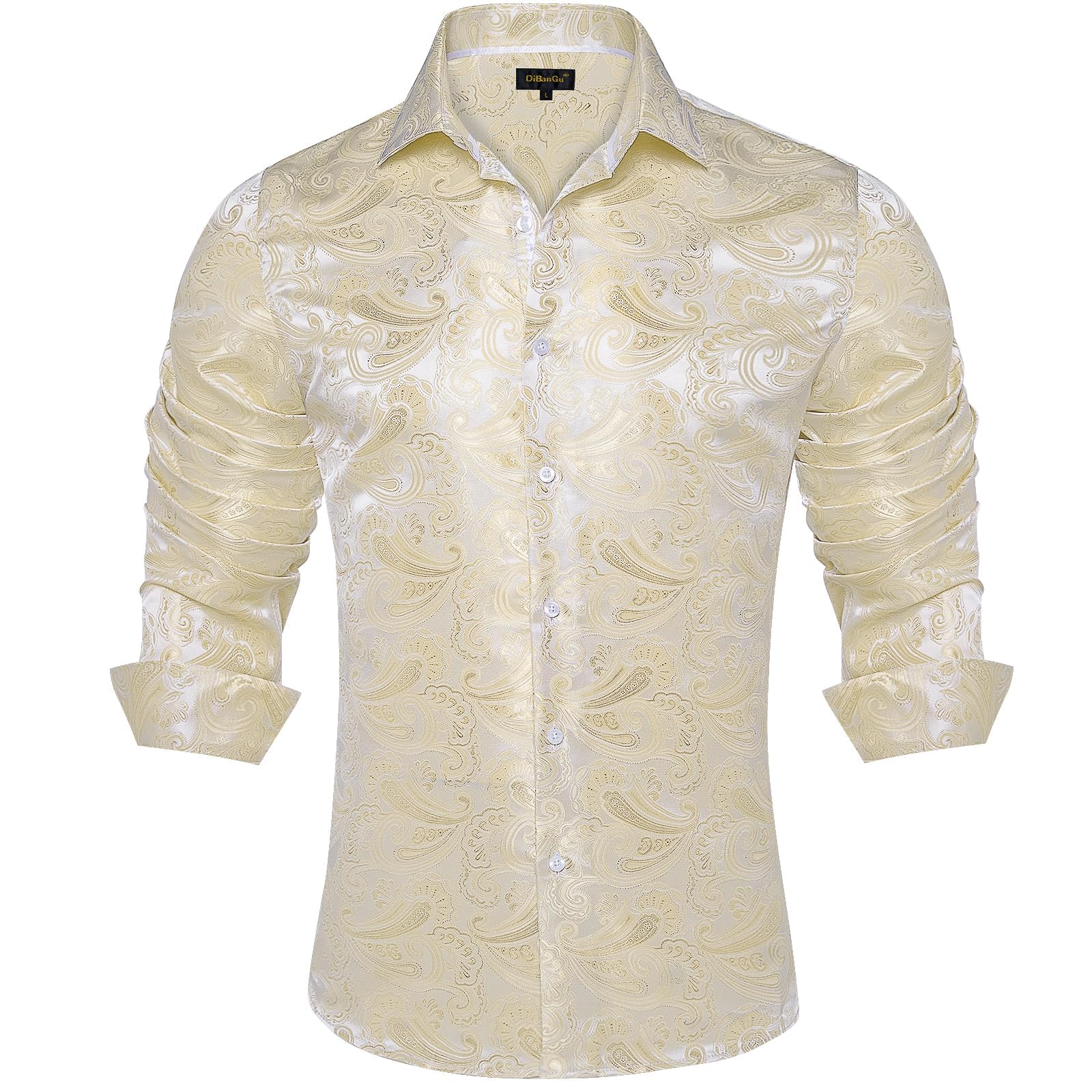 Men's Paisley Dress Shirt Long Sleeve Wrinkle Free Button Down Cowboy Shirts - Light Champagne&paisley