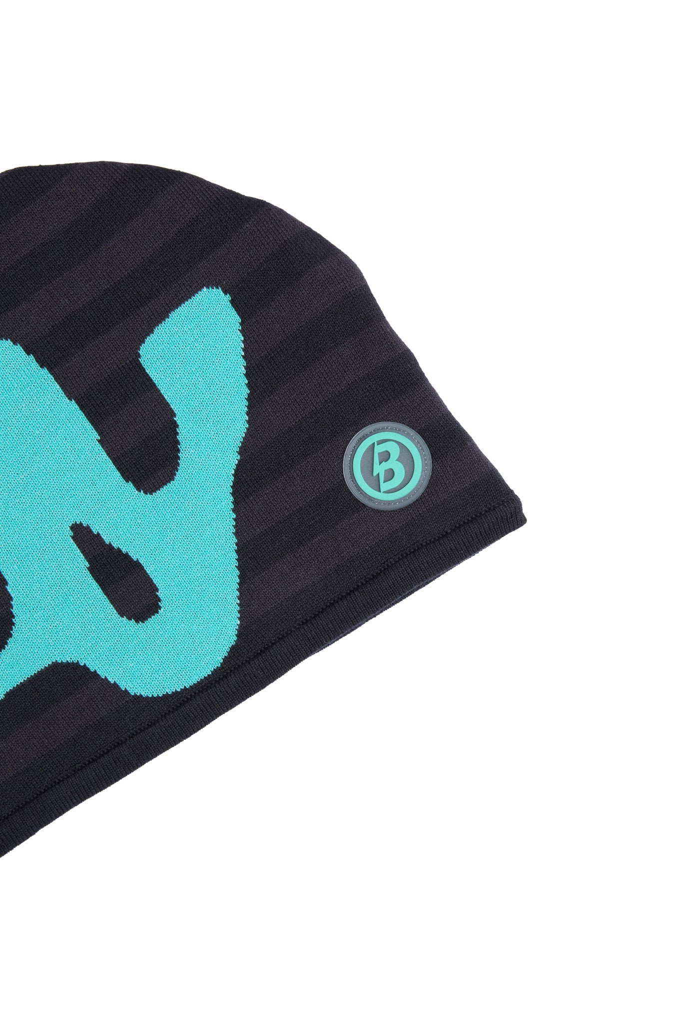 STRIPED KNIT BEANIE (BLACK/TIFFANY BLUE)
