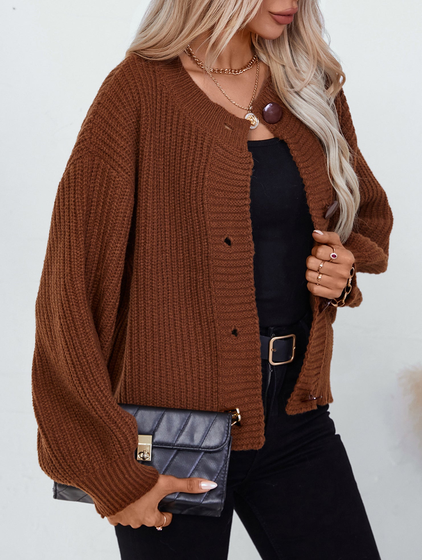 Solid Color Button Knit Cardigan Sweater