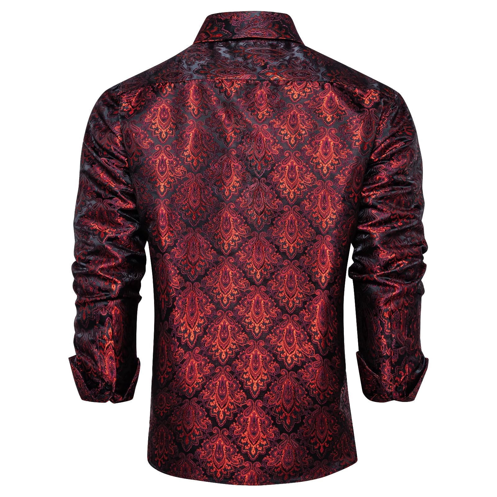 Men's Paisley Dress Shirt Long Sleeve Wrinkle Free Button Down Cowboy Shirts - Dark Red&paisley