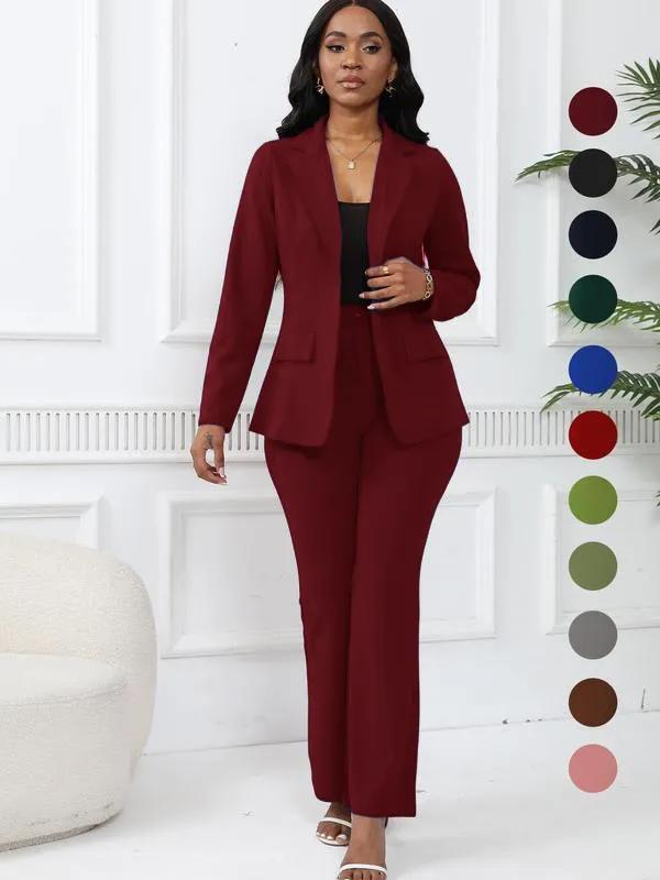 Women's elegant business solid color long-sleeved two-piece suit