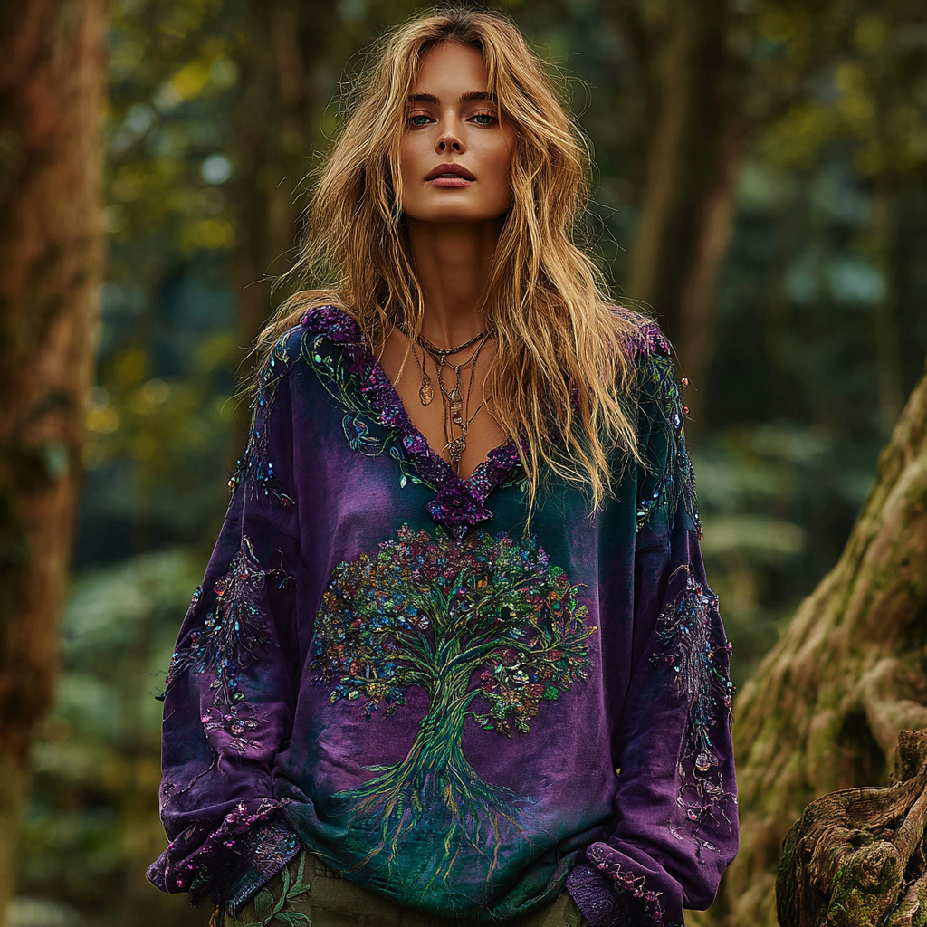 Vintage Tree Of Life Gradient Art Women's Cozy Warm Sweatshirt