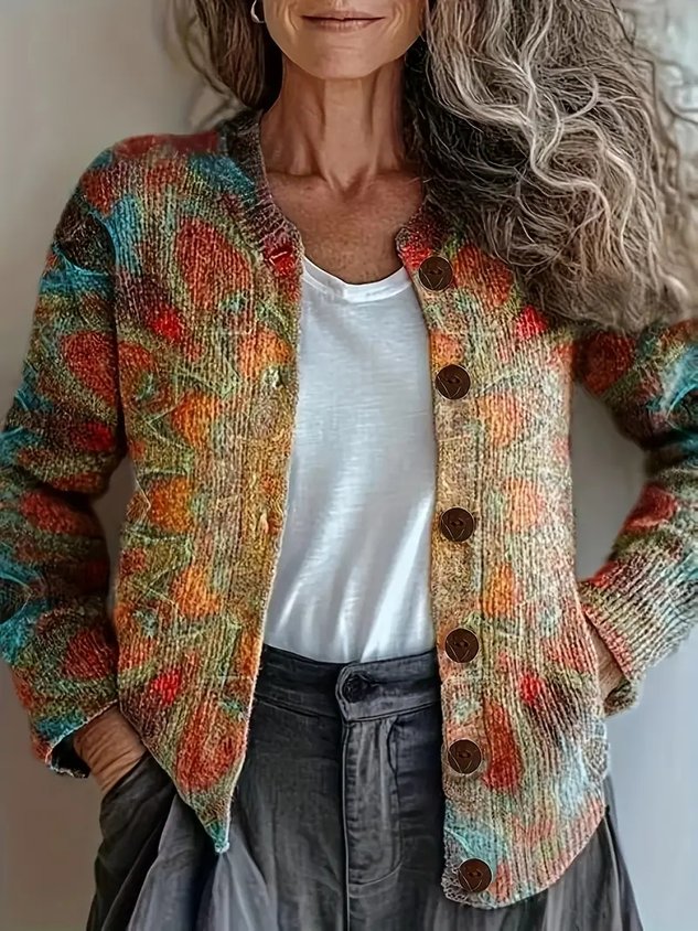 Loose Knitted Psychedelic Art Casual Cardigan