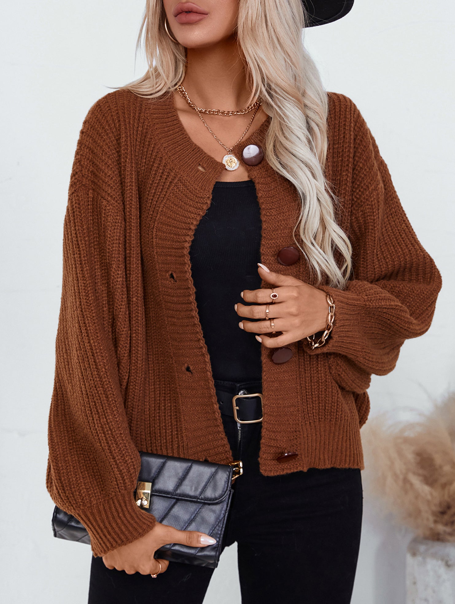Solid Color Button Knit Cardigan Sweater