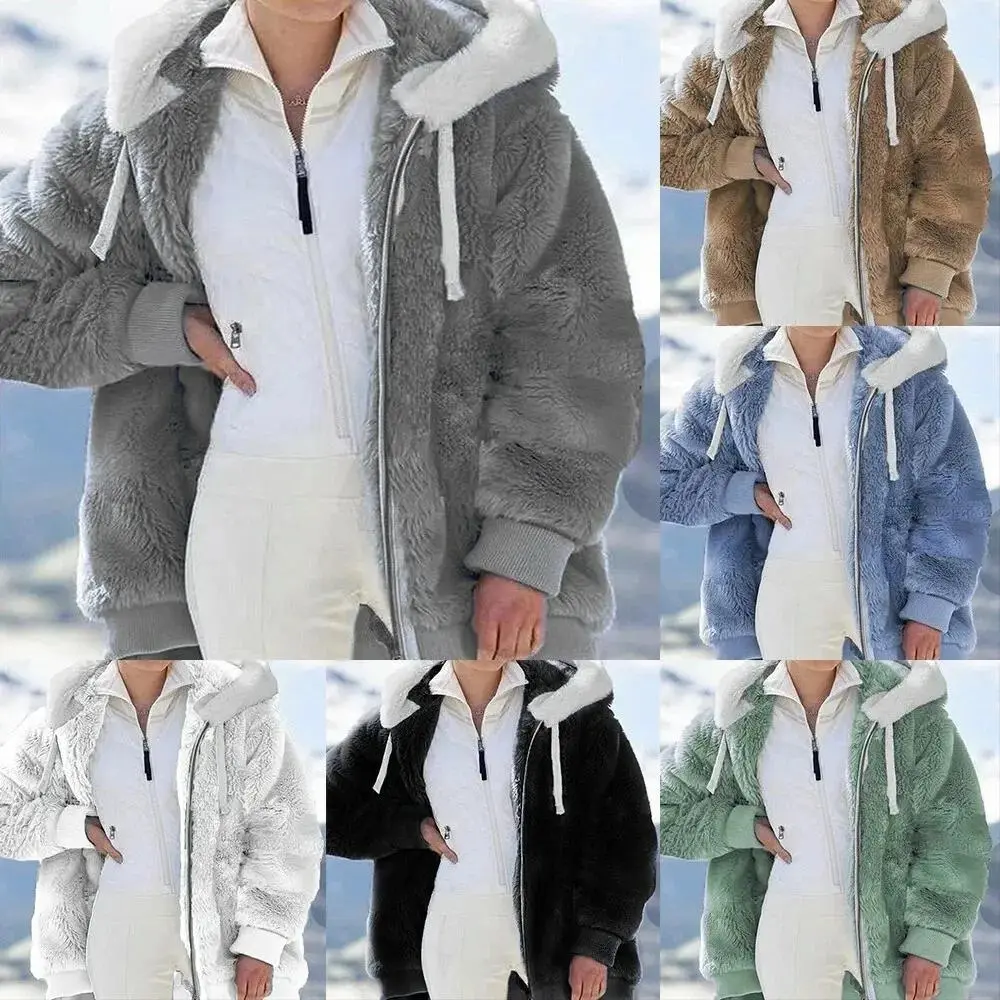 6-Pack Ladies Warm Teddy Bear Fluffy Coat Hooded Fleece Jacket Outwears