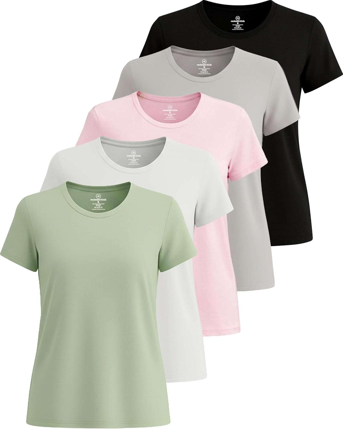 🔥Real Essentials 5 Pack🔥 Women's Short Sleeve T-Shirts Workout Tops Fitness Pilates Gym Activewear Athletic (Plus Available)