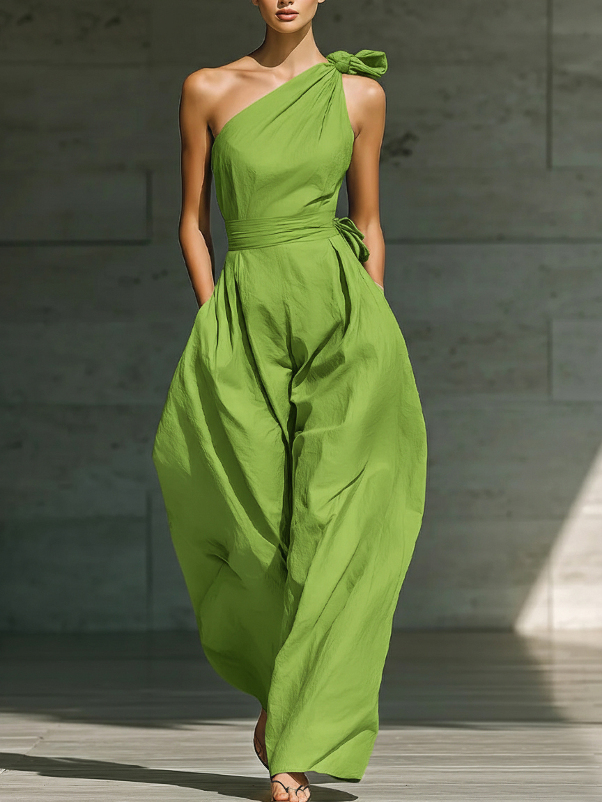 Elegant Off-the-shoulder Loose Linen Jumpsuit