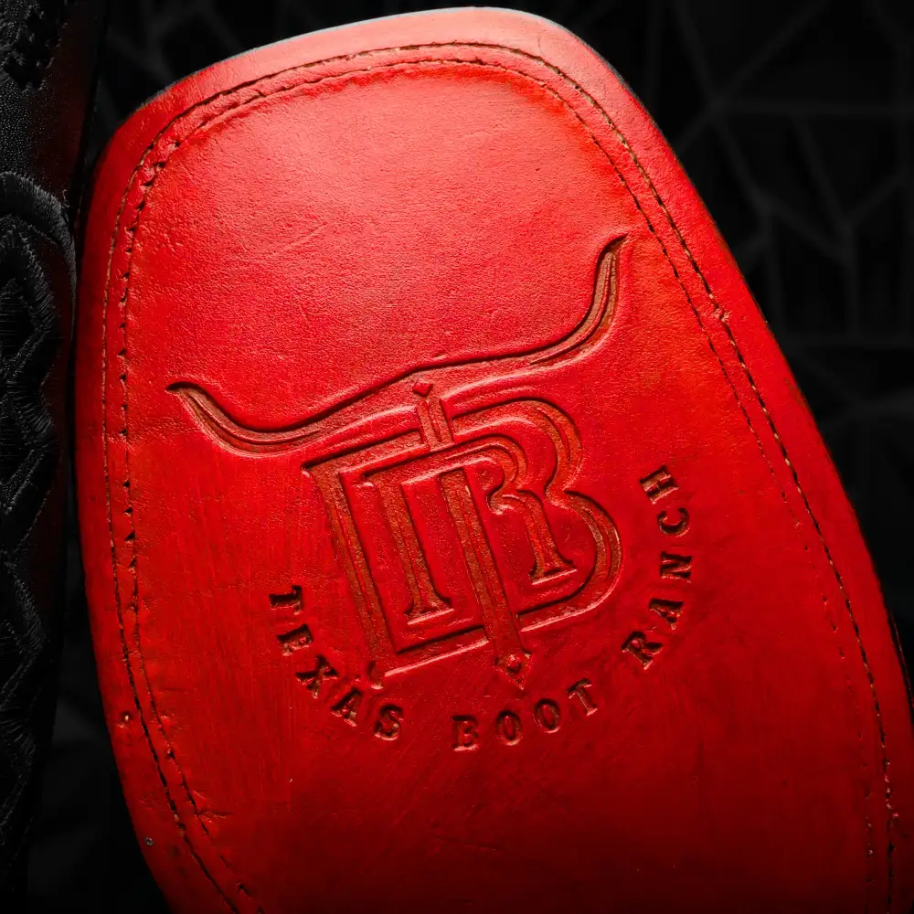 Black Caiman Hornback Leather Boots - Square Toe