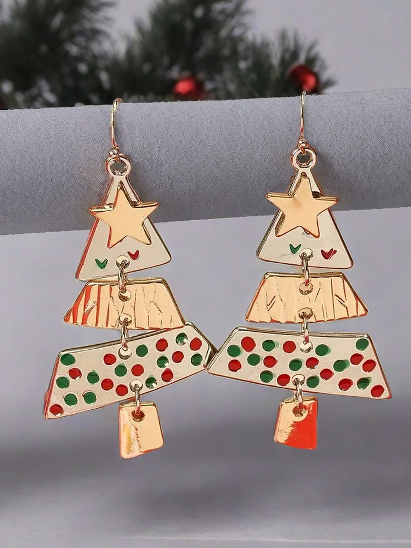 Women's Party Carnival Metal Christmas Tree Long Earrings