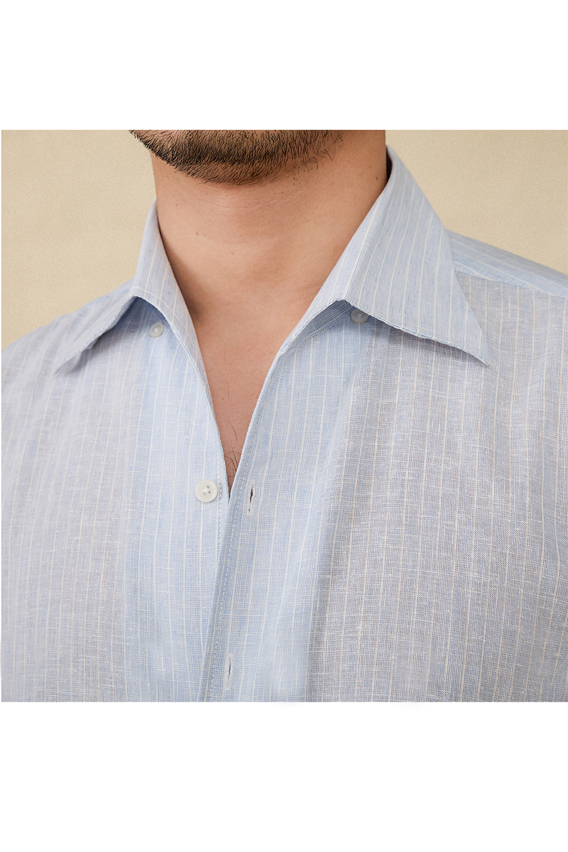 Men's Linen Blue Pinstripe Dress Shirts