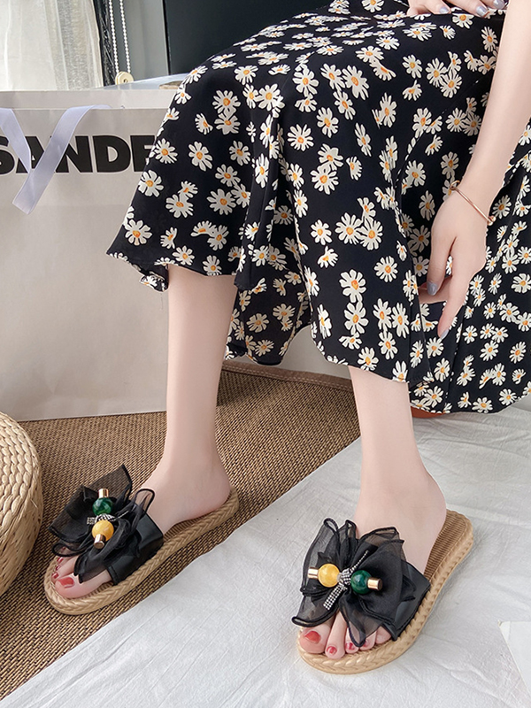 Bowknot Gauze Open Toe Split-Joint Slippers