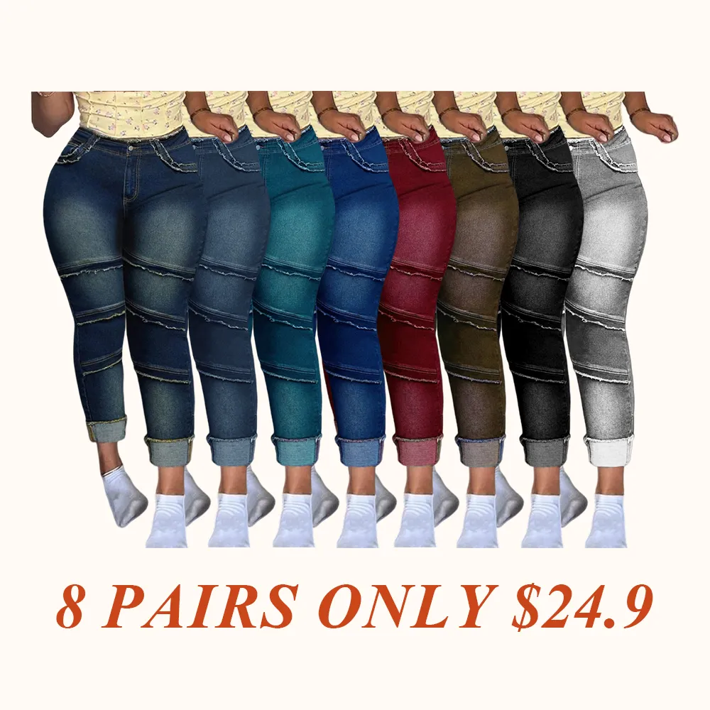 Raw Hem High-Waisted Denim Jeans with Pockets