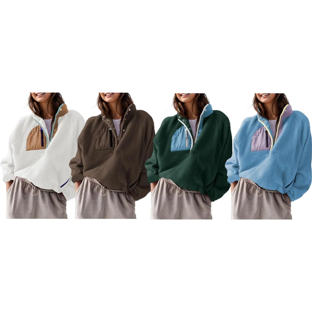 Women’s Cropped Fleece Sherpa Jacket with Pockets