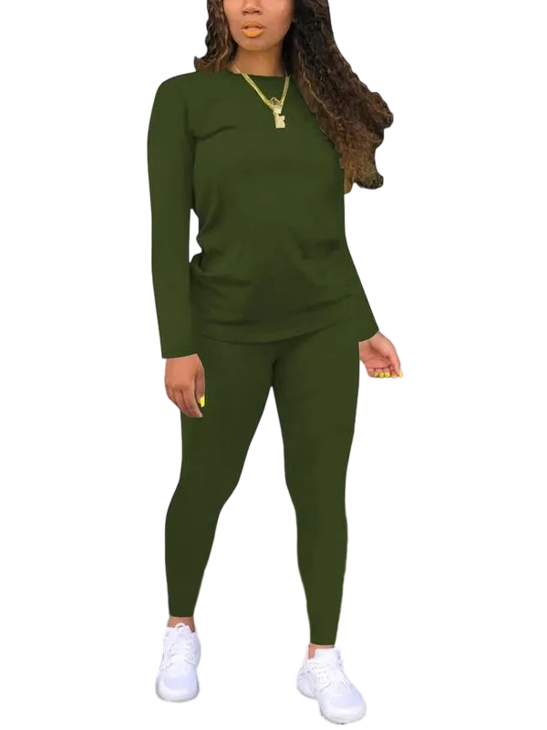 Women's solid color elastic waist pants suit