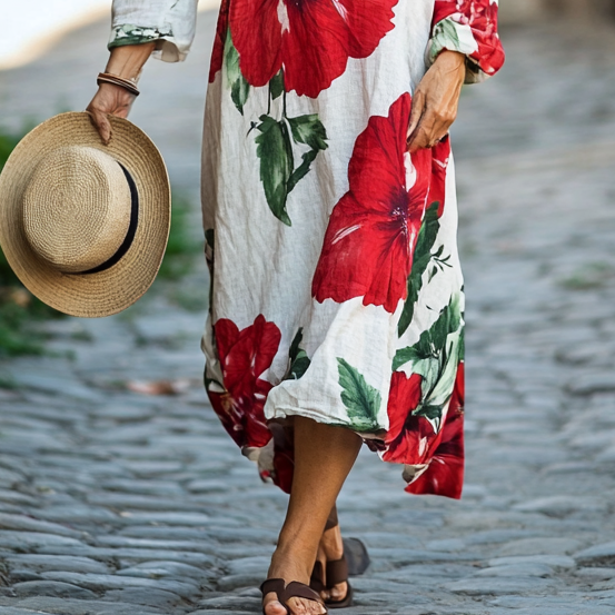 Vintage Loose Linen Patchwork Dress 77f0