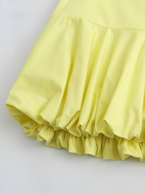 Round Neck Zipper Pocket Balloon Short Vest / Pleated Skirt