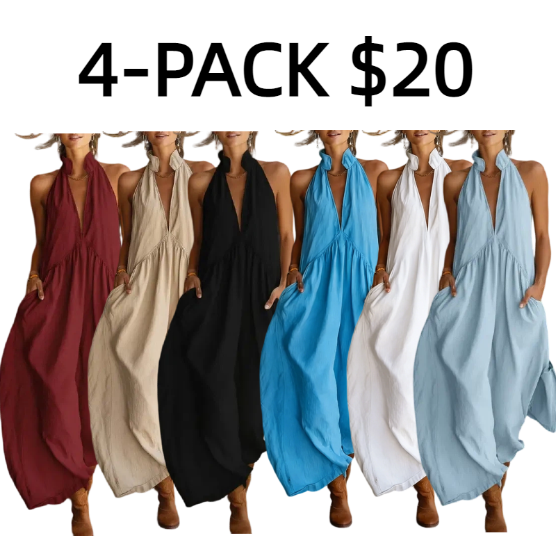 2026 Minimalist Halter Neck Maxi Dress | Casual Loose Fit Pocket Dress | Effortless Summer Outfit for Women