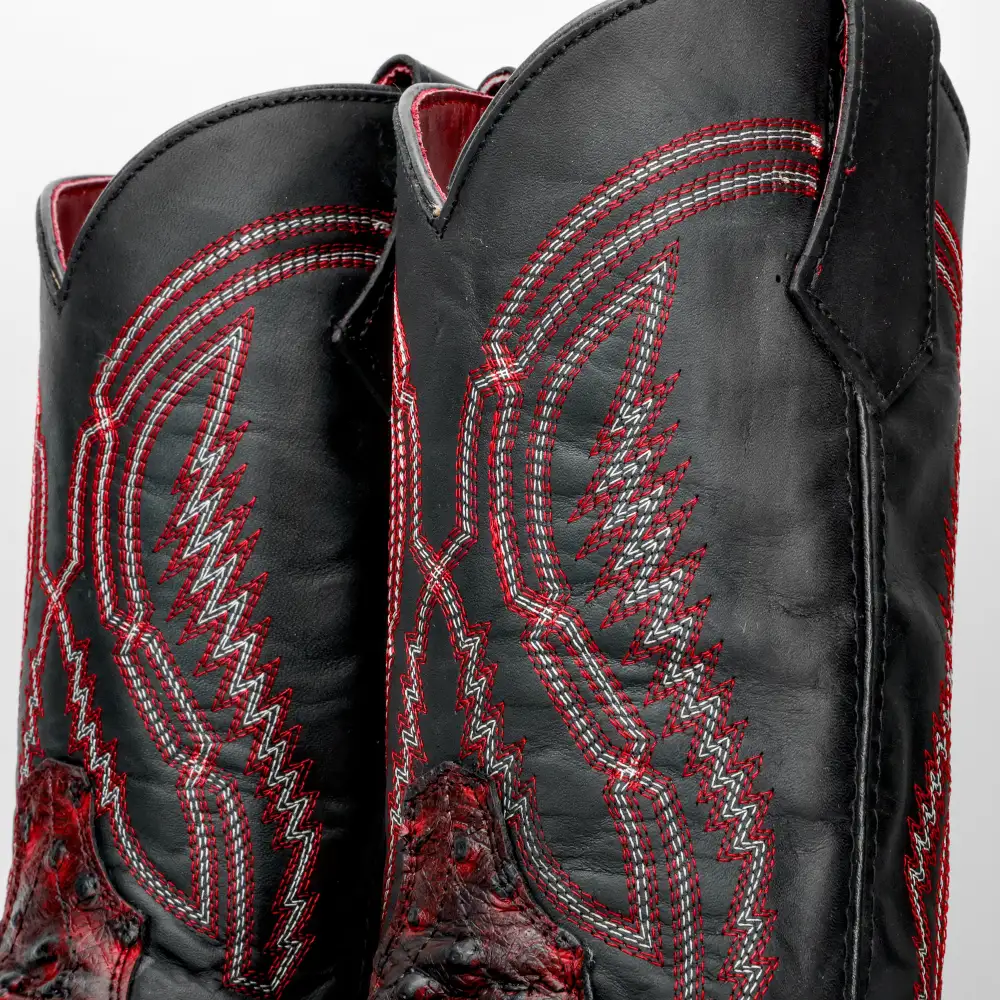 Black Cherry Ostrich Leather Boots With 3D Lightweight Sole - Composite Toe