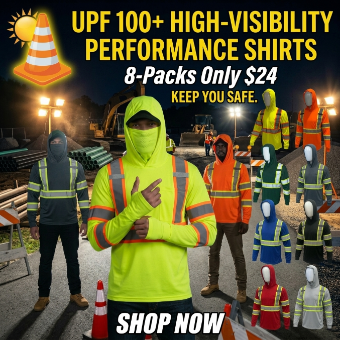 6-Pack Hi-Vis Performance Work Hoodie Shirts (Quick-Dry & Breathable)