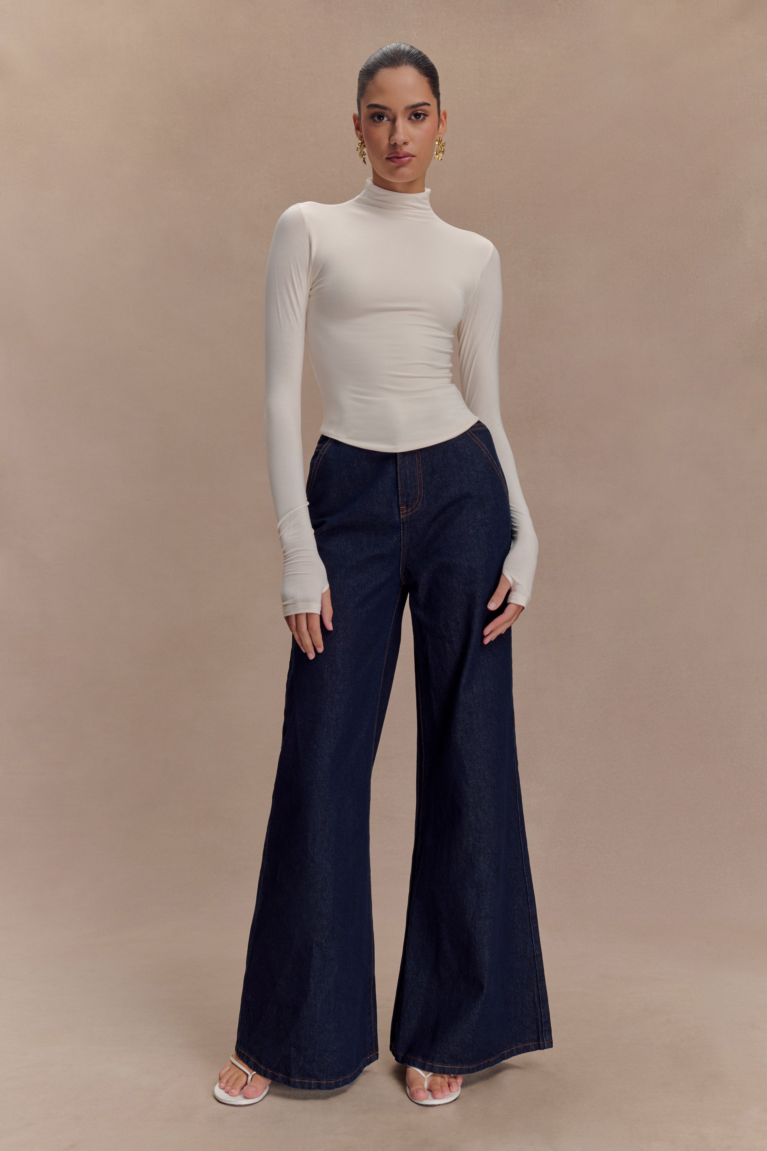 Ivory Modal Long Sleeve High Neck Top