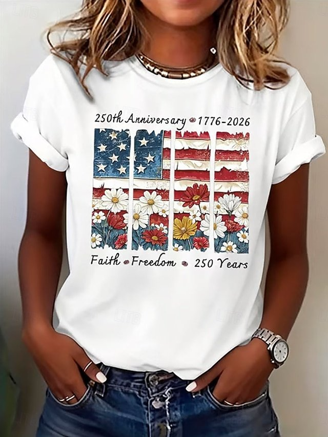 Vintage America Flag Crew Neck Short Sleeve T-shirt