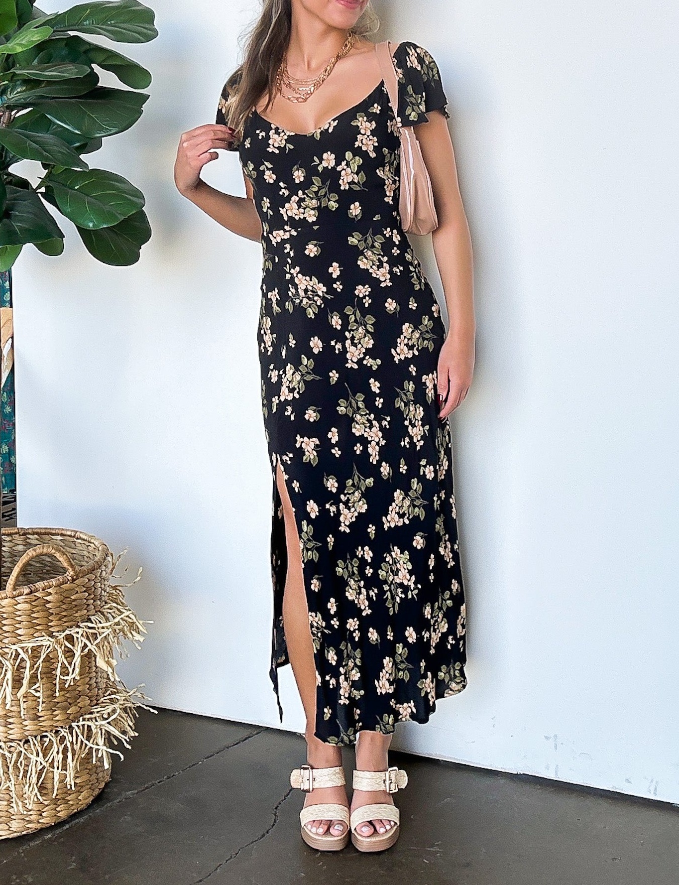 Floral Ruffle Sleeve Midi Dress