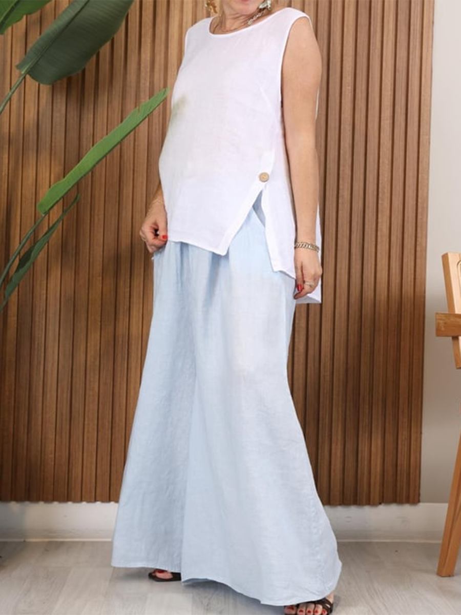 Women's Button-down Slit Linen Top