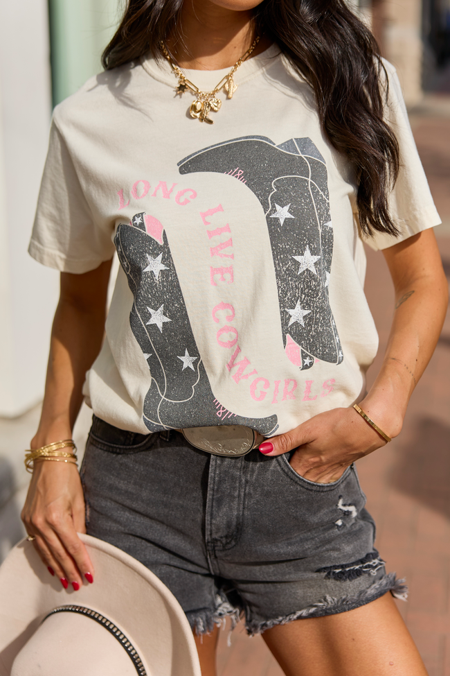 Long Live Cowgirls Star Boots Ivory Graphic Tee