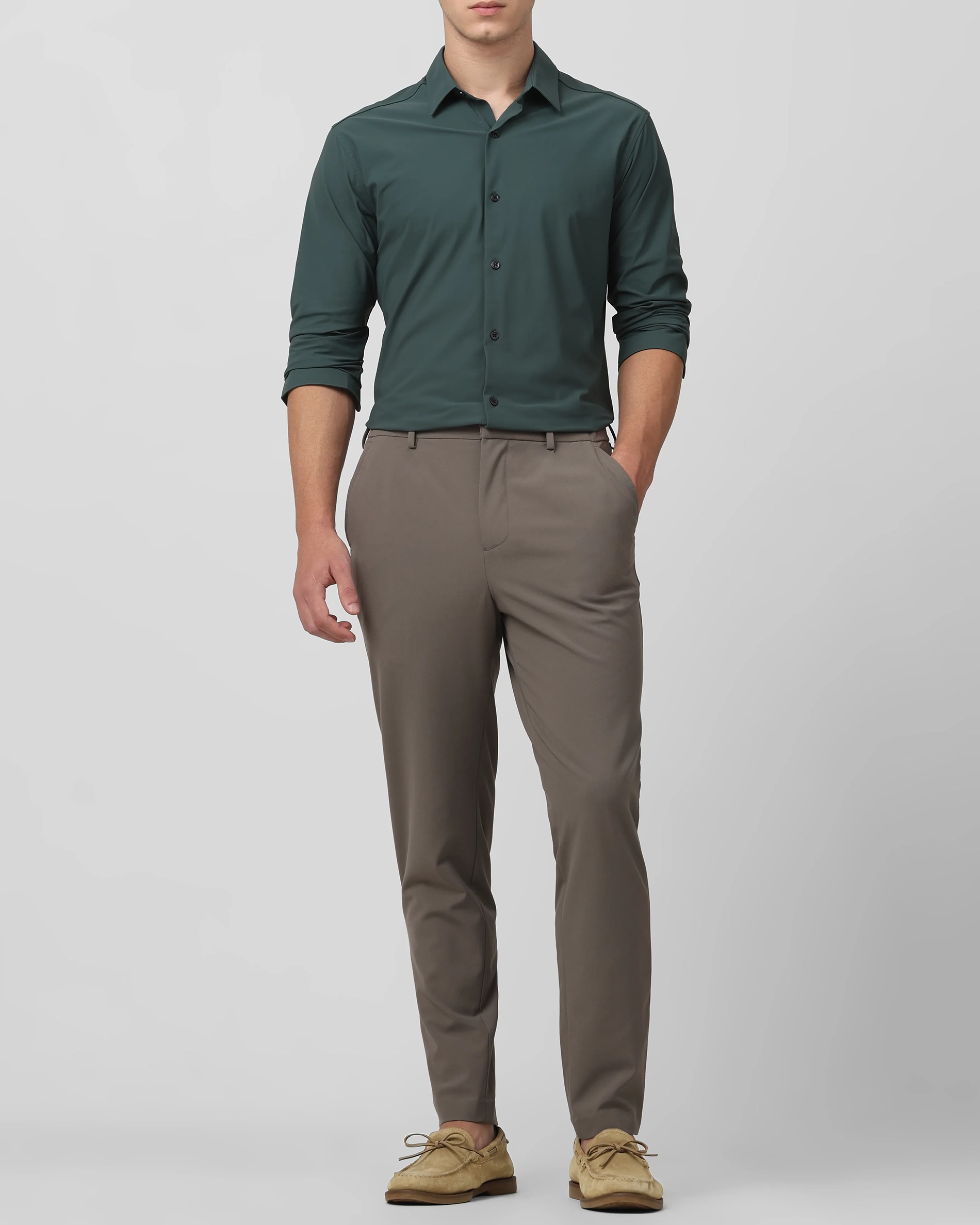 Leisure Soft And Comfortable Slim-Fit Dark Green Shirt