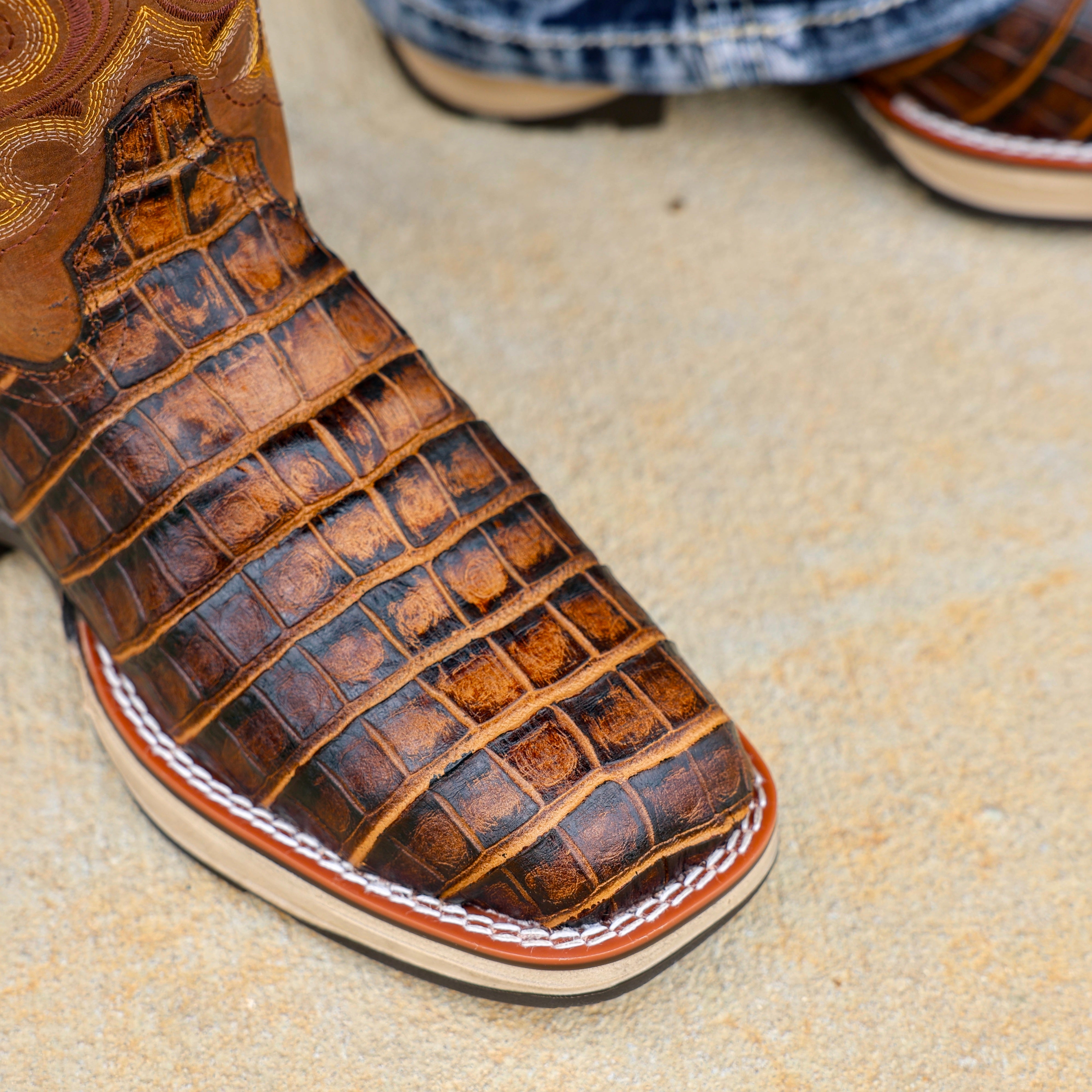 Honey American Caiman Gator Belly Leather Boots With 3D Lightweight Sole - Composite Toe