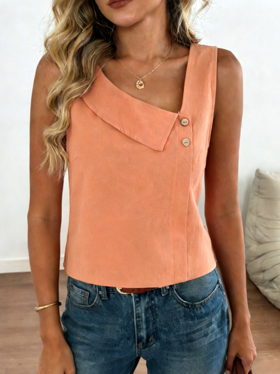 Women's Asymmetrical Collar Sleeveless Shirt