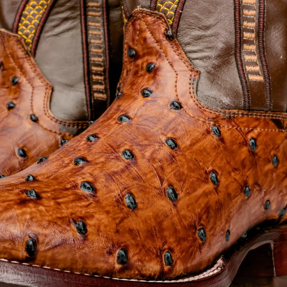 Honey Cognac Ostrich Leather Boot - Square Toe