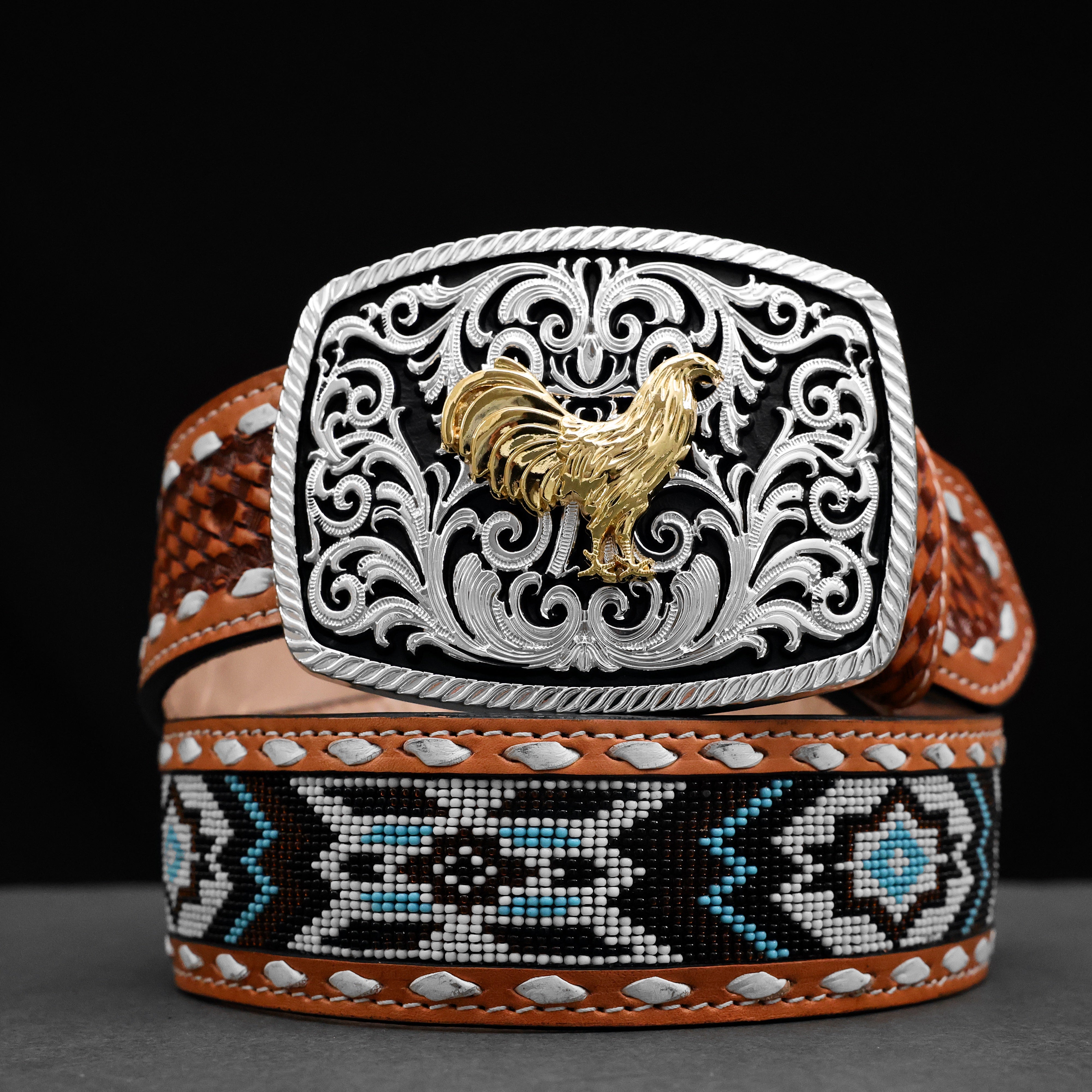 2 Inch Hand-Tooled Artesanal Beaded Leather Belt