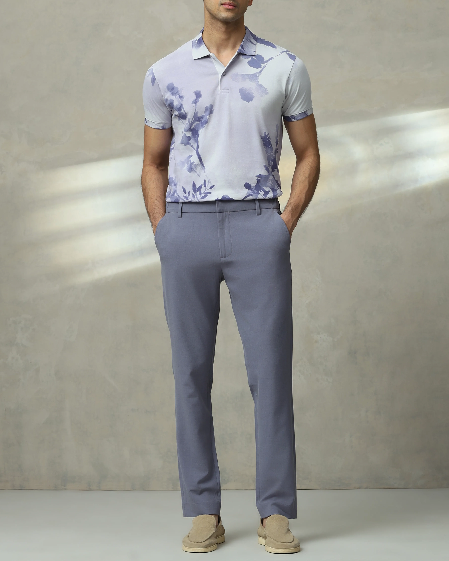 Daily Simple Soft  Lilac Floral Print Polo Shirt