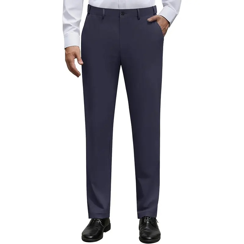 Men's Stretch Dress Pants No Iron Golf Pants Expandable Waist Flat Front Business Casual Pants