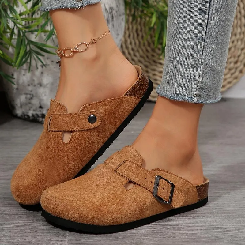 Round-Toe Cork Insoles Flat Buckle Fashion Walking Shoes