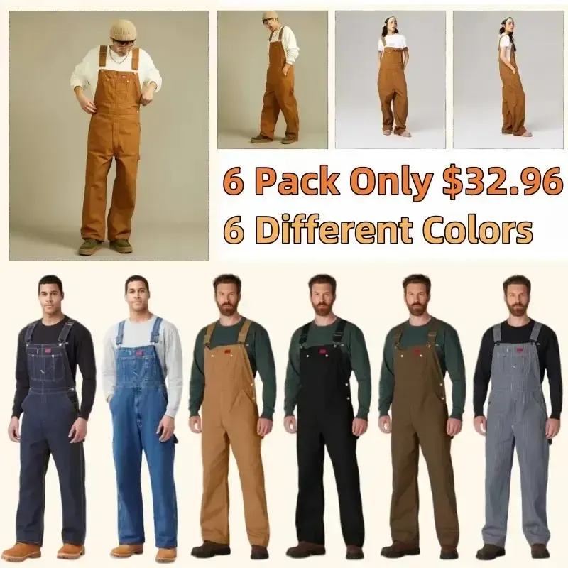 🔥Last Day Promotion!Men's Denim Bib Overalls, Workwear with Adjustable Straps and Convenient Tool Pockets