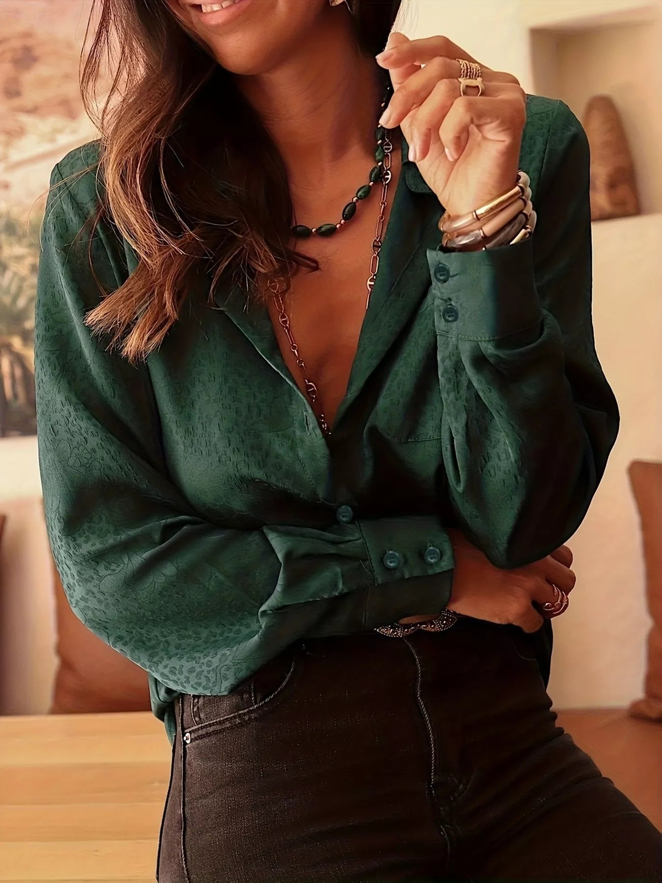 Leopard Button Up Long Sleeve Shirt