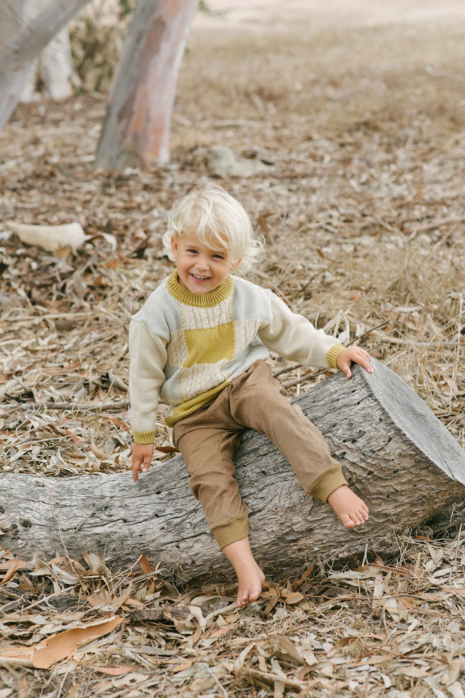 Patchwork Sweater Sky Gray/Fall Leaf