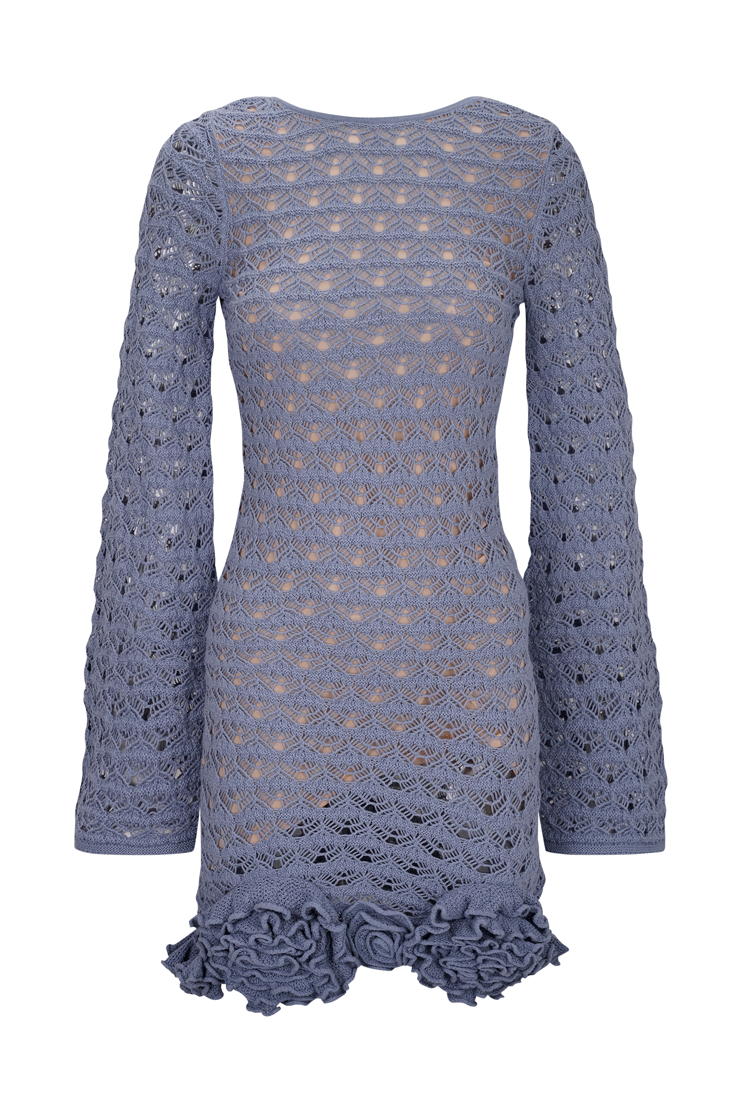 Blue Ruffle Crochet Mini Dress