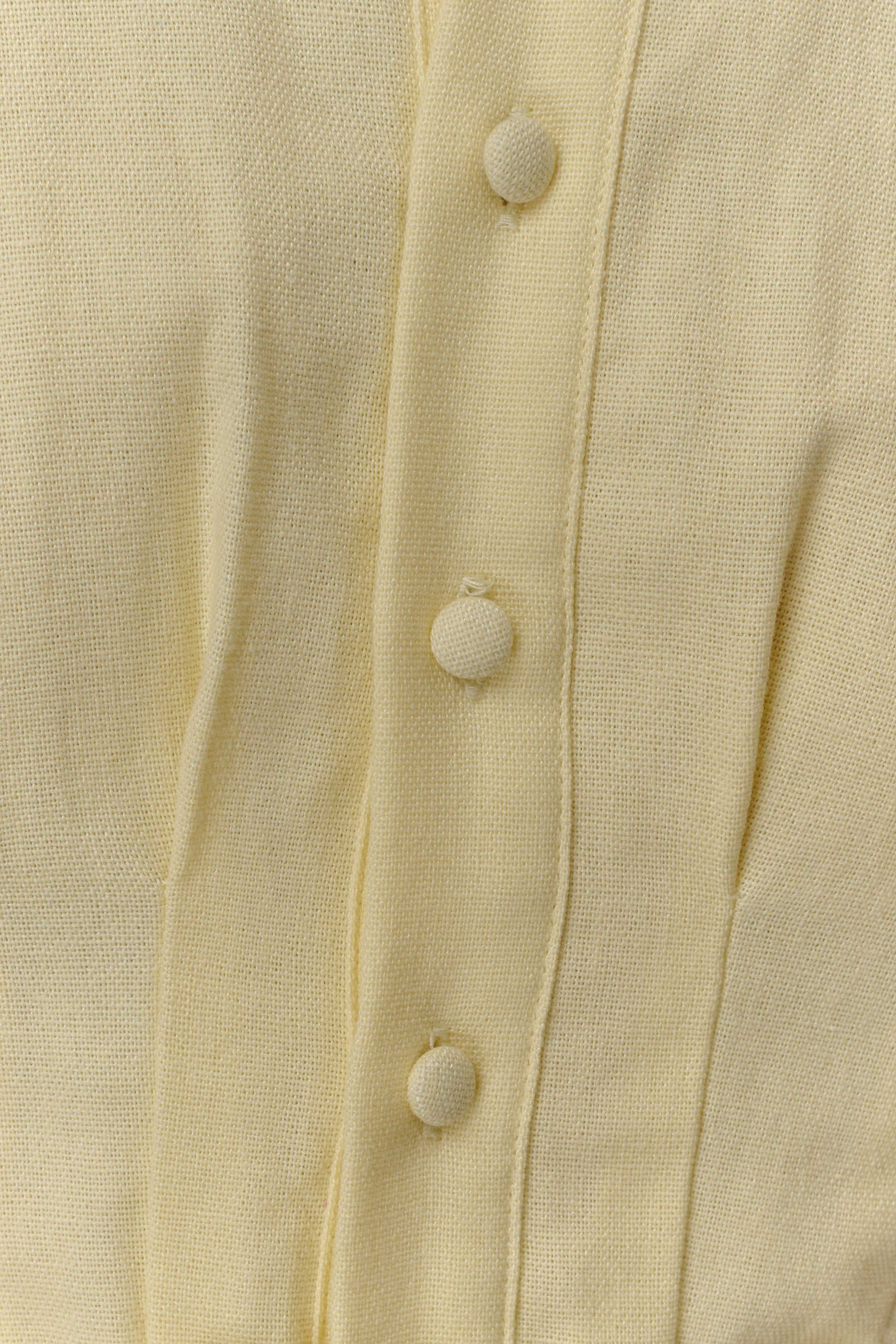 Lemon Buttoned Linen Mini Dress