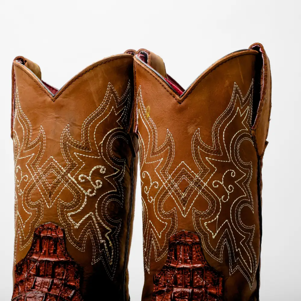 Cognac Caiman Neck Leather Boots With 3D Lightweight Sole - Composite Toe