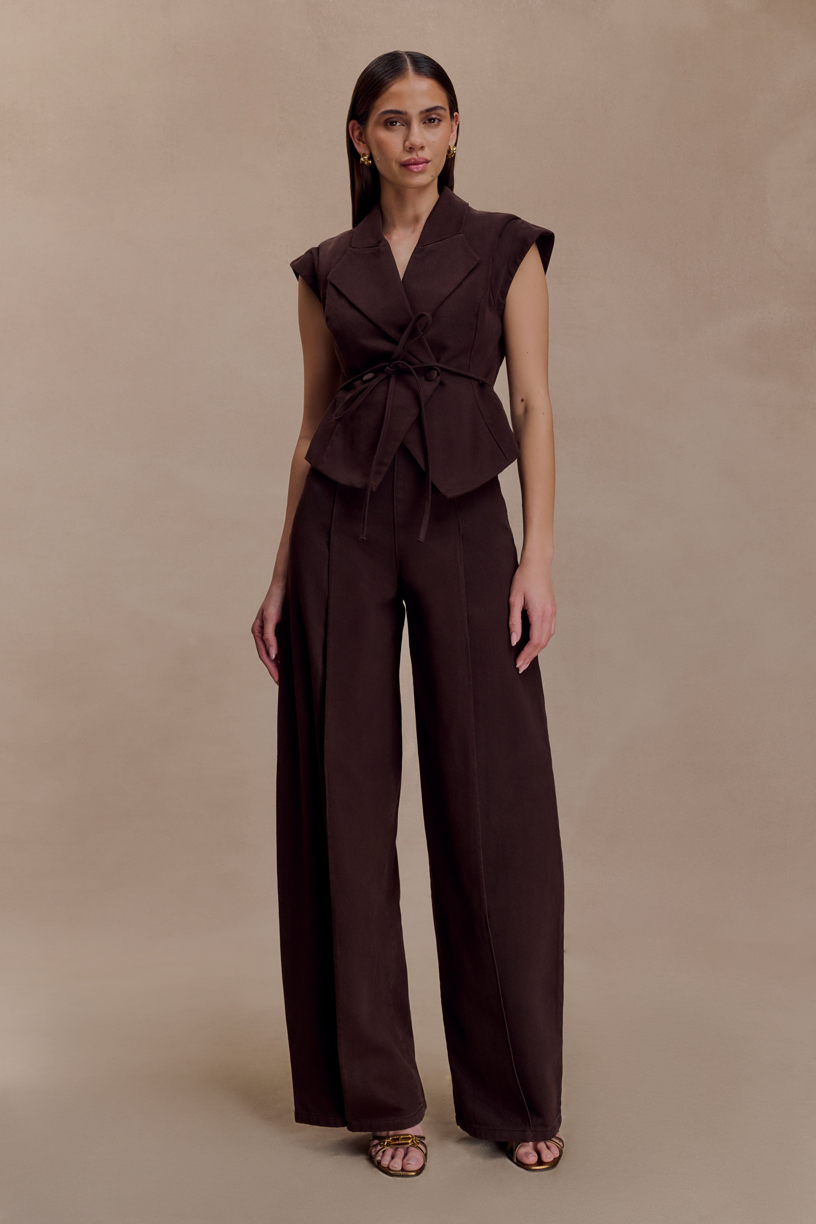 Chocolate Structured Tie Denim Top