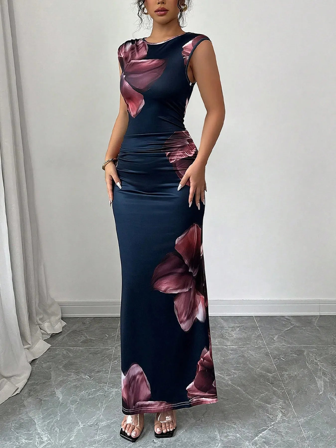 Floral Print Sleeveless Bodycon Maxi Dress