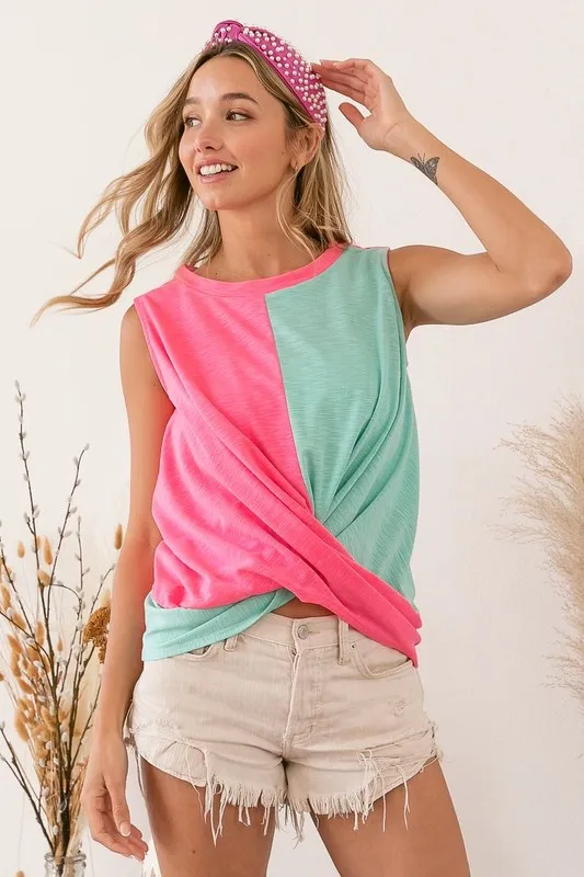 Slub Terry Color Block Twisted Top