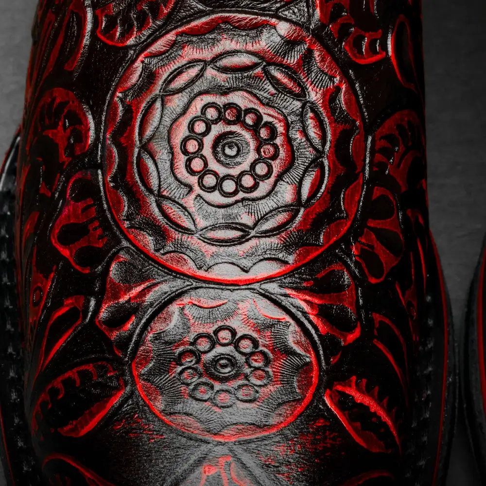 Black Cherry Hand-Tooled Leather Boots With 3D Lightweight Sole - Composite Toe